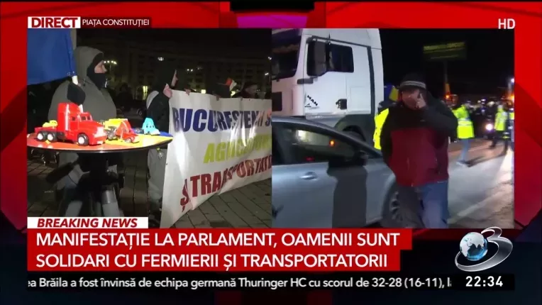 Protest in Bucuresti. Palatul Parlementului, incercuit de tineri care sustin protestele fermierilor