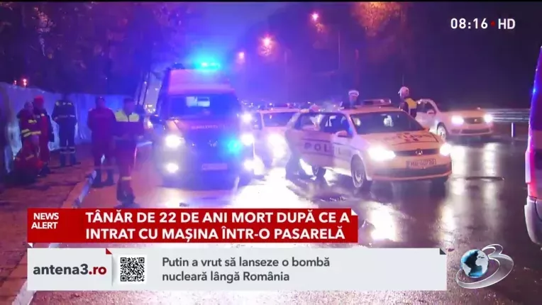Un tanar de 22 de ani a murit dupa ce a intrat cu masina intr-o pasarela
